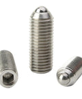 Heavy Duty Stainless Steel Spring Ball Plungers M16x50mm Hex Socket Grub Screws Featuring Rock Solid Grip Built Tough And Hella Durable For Precision Mounting And Rough Work Sites 10 Pack Set, three different angles of plunger screws.