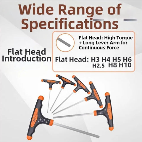 UrbanHui Orange T-Handle Hex Key Wrench Set Features 11 Precision Sizes Made From Durable Chromium Vanadium Steel For Tough Jobs And Pro Grade Torque Delivery Every Time You Fix Stuff Around The House. Flat head hex key set, H2.5-H10, Cr-V steel, orange T-handle