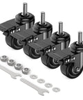 Front view of Beefy 2 Inch Locking Swivel Casters Set of 4 With Threaded Stem Three Eighths by Sixteen Thread One Inch Stem Polyurethane Wheels