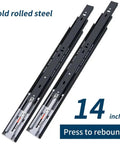 Full Extension Drawer Slides With No Squeak Glide, Three Section Full Extend, Rebound Damping For Smooth Open, 14 Inch Length