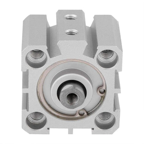 Front view of Double Acting Air Cylinder with aluminum round tube, pancake style pneumatic cylinder for industrial applications.