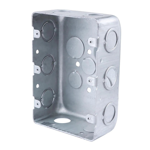 Three Gang Multi Device Electrical Switch Box Galvanized Steel Junction Box With Side Knockouts Six TKOs and Four One Half Inch Knockouts