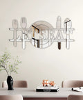 Lets Eat Wall Decor Sign In Silver Acrylic Mirror Letters For Kitchen Or Dining Room Reflective Wall Decal With Knife Spoon Fork Motif