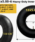 Heavy Duty Inner Tube 2 Pack With TR87 Bent Valve For 13x5-6 Tires displayed in packaging, fits go karts and mowers