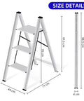 Three Step Aluminum Folding Ladder For Indoor And Outdoor Tasks Space Saving Slim Fold To Four Centimeter Flat size diagram
