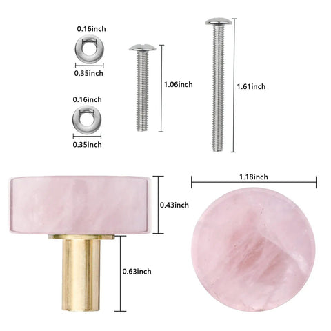 4 Piece Circle Crystal Stone Drawer Knob Set In Rose Quartz Polished Cabinet Handles For Kitchen Drawers Cupboards Dresser
