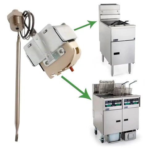 High Limit Thermostat Switch For Pitco Fryers 1/4 Inch Thread MPT 450F/230C Safety Rating shown with compatible fryers