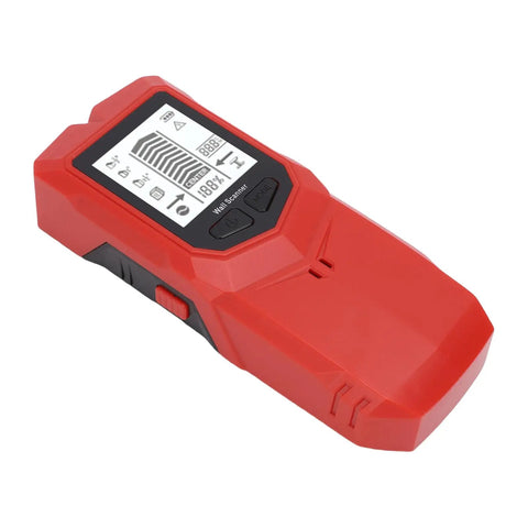 BTSEURY Stud Finder Wall Scanner, 7 in 1 with LCD Display showing detection modes and adjustable settings side view.