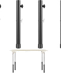 Four Piece Top Tier Folding Table Leg Extenders With Adjustable Heights From Three To Thirteen Inches Crafted From Solid Rust Proof Steel displayed with a folding table.