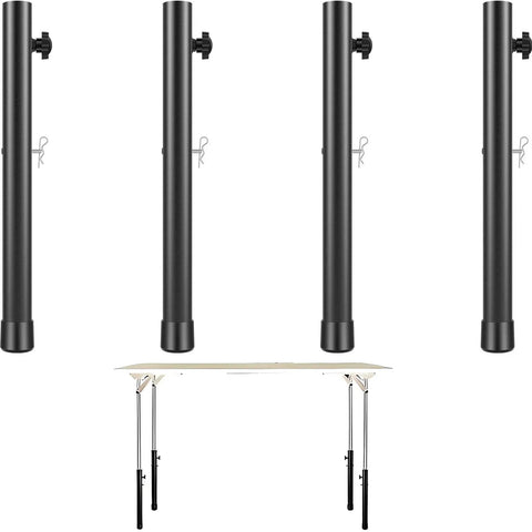 Four Piece Top Tier Folding Table Leg Extenders With Adjustable Heights From Three To Thirteen Inches Crafted From Solid Rust Proof Steel displayed with a folding table.