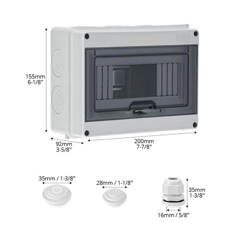 8 Way Circuit Breaker MCB Distribution Box With IP65 Waterproof Rating And Transparent Cover Built From Beefy PC Plus ABS, dimensions 200x92x155mm
