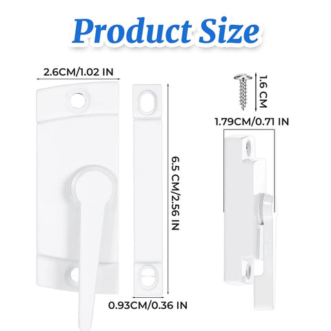 Two-pack cam-action sash locks deliver reliable window security with quick install screws, shown with size dimensions.