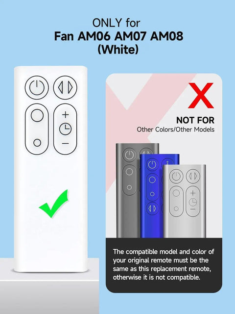 Replacement Remote for Dyson Fan AM06 AM07 AM08 Silver Finish Works with Your Dyson Model 965824-01 965824-02, white remote shown.
