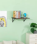 Aluminum Alloy Heavy Duty Shelf Brackets 16x10 Inch L Brackets 6 Pack supporting a wooden shelf with books and globe
