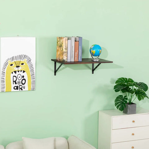 Aluminum Alloy Heavy Duty Shelf Brackets 16x10 Inch L Brackets 6 Pack supporting a wooden shelf with books and globe