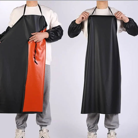 Heavy Duty Waterproof Rubber Apron With Two Sleeves For Trades And Cooking Chemical Resistant Grease Proof Industrial Safety Gear Black Adjustable Bib Badass Coverage Stay Dry No Sweat