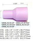 Long Size TIG Gas Lens Alumina Nozzle Ceramic Cup Set For PTA DB SR WP Welding Torches 53N61SL Eight L side view