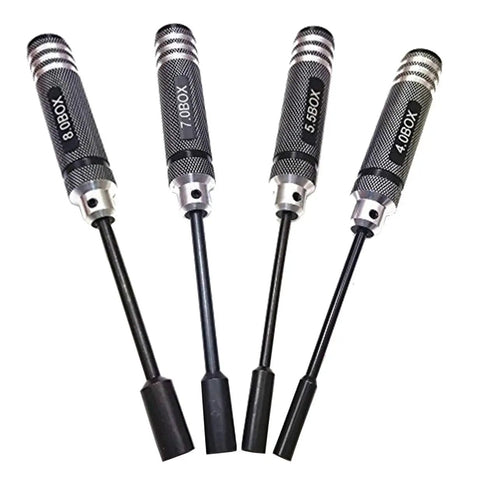 4 Piece Hex Nut Key Socket Set For RC Hobbyists Cars Trucks Boats And Planes Includes 4.0mm 5.5mm 7.0mm 8.0mm Sockets