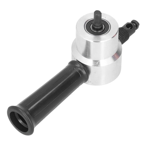 Double Head Nibbler Cutter With Cobalt Step Drill Bits, Aluminum Alloy Metal Cutting Attachment For Electric Drill close-up view of aluminum handle