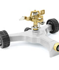 Heavy Duty Full Metal Pulsating Sprinkler With Wheeled Base, 360 Degree Rotating Impact Sprinkler for wide lawn irrigation