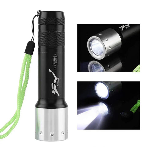Beefy Underwater Dive Light Torch With 100m Waterproof Rating Aluminum Alloy Body 6000 Lumen T6 LED Three Modes, black