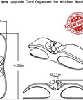 Three Pack Cord Organizer For Kitchen Appliances Stick On Cable Wrapper Holder Winder Keeper, dimensions and design shown