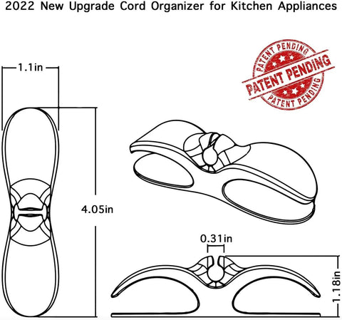 Three Pack Cord Organizer For Kitchen Appliances Stick On Cable Wrapper Holder Winder Keeper, dimensions and design shown