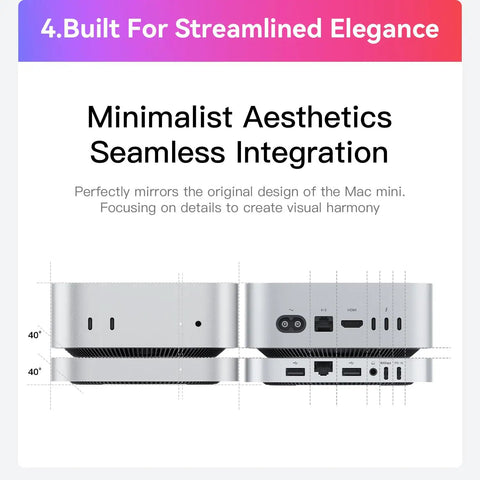 Kickin 2TB NVMe Dock For Mac Mini M4 With Hella Fast 80Gbps USB C Hub showing minimalist design with sleek silver finish.