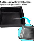 Low Profile Catch Basin Drain Kit Downspout Extensions 2 Inch ID Flexible Pipe 16.4ft Stretch 12x12 Basin Inlet Easy No Dig Install Rainwater Redirect Patio Flood Prevention, black rectangular basin with water outlet