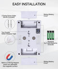 Back view of Bright Wireless COB LED Night Light Switches with installation features, battery slots, and adhesive mount details.