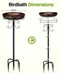 Diagram of 35 Inch Metal Bird Bath Outdoor Freestanding Feeder Bowl With Upgraded Five Prong Base Antique Bronze Finish