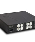 Kickass 20 Amp Power Conditioner With Non Sacrificial Surge Protection For Home Audio And Hi Fi Rigs showing 12 outlets on a black metal housing.