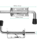 Heavy Duty Stainless Steel Spring Loaded Latch Pin, 5 Inch Barrel Bolt For Cabinets And Trailers detail view with measurements.