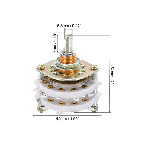 Two Pole Ten Position Rotary Switch 2P10T Band Selector Two Deck 42mm Diameter 9.8mm Thread For TV Radio Home Audio Equipment Three Pack