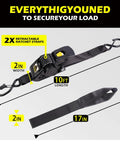 Heavy Duty Retractable Ratchet Straps Two Pack Tough As Nails Design features 10ft length and 2in width for secure load.