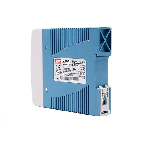 MDR-20-24 24VDC DIN Rail Power Supply 1A 20W Boss Level Efficiency And Reliable Industrial Grade For Automation Panels And Machinery With Stable Output, blue plastic housing