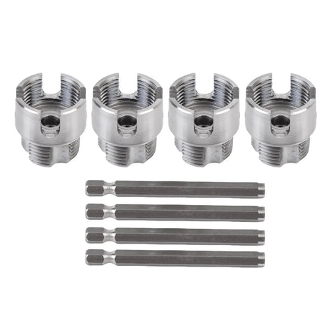 WALFRONT 4 Piece Pipe Threading Kit With Hex Shank High Hardness Alloy Steel Cutter And Threader For PVC PPR Pipes Electric Drill Compatible includes four alloy threaders.