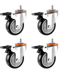 Set of 4 heavy duty caster wheels with brakes for furniture, workbench and cart, smooth PU swivel plate casters, visible double ball bearings