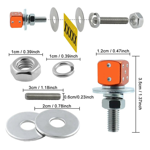 Dice License Plate Screw Fasteners Kit Four Piece Set For Cars Trucks And Motorcycles Orange Durable Stainless Steel And Aluminum Alloy Universal Fit
