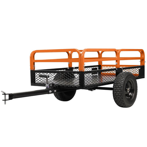 Beefy Heavy Duty Steel ATV Dump Trailer With 1500 Lb Capacity 15 Cu Ft Pull Behind Utility Trailer Removable Sides All Terrain Tires