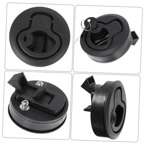 4-pack black flush-pull latches with locking mechanism; marine-grade cabinet handles for RV deck hatch, easy install.