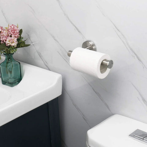 Stainless Steel Toilet Paper Holder Wall Mounted 6 Inch Length SUS304 Rustproof Brushed Nickel Finish installed in bathroom