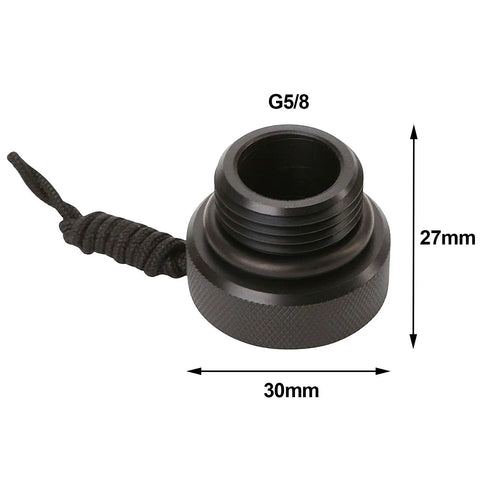 Scuba DIN Plug Dust Cap For First Stage Regulator With Cord Valve Protector Black Plastic Cover For Diving And Snorkeling Cylinders 0.61 Inch ID 25x30mm, side view with dimensions