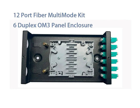 Plug And Play Om3 Multimode Fiber Wall Mount Enclosure Featuring Six Duplex LC UPC Ports And Twelve Drop Dead Easy Pigtails For Rock Solid Enterprise Network Racks In Sleek Black, showing internal view.