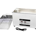 Pro Grade Heavy Duty Ultrasonic Cleaner With 30 Liter Heated Wash Tank And 600W Deep Soak Degreaser, stainless steel build, large capacity.
