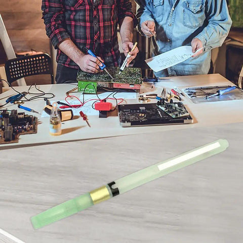 Paste Soldering Pen With Soft Brush Tip For BON-102 Plastic Welding Tool for PCB Boards on workshop table with technicians