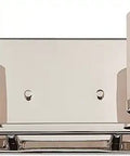 Four Light Vanity Fixture In Polished Nickel, 36 Inch Wide Bath Lighting with cylindrical white shades, front view.