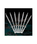 7 Piece Soldering Iron Tip Replacement Set For TS100 And Mini Digital Soldering Irons, arranged on a circuit board background.