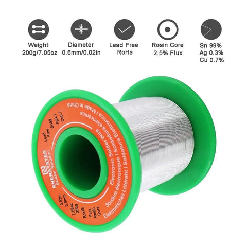 Thin Rosin Core Solder Wire 0.6mm 200g Lead Free Sn99 Ag0.3 Cu0.7 For Fine Electronics Soldering DIY Friendly MCU IC Connectors
