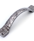 Arched Hammered Cabinet Pulls 6 Pack in Aged Silver With 3 Inch Hole Centers Rustic Solid Cast Handles for renovation, front view